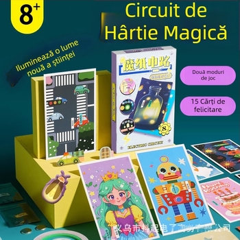 Kit DIY cu circuit pe hârtie pentru copii – felicitare luminoasă, proiect creativ cu circuit pe hârtie, experiment științific manual; vârstă 7–14 ani, Material: hârtie, Brand: Magic Paper Circuit, Ambalaj: cutie de hârtie