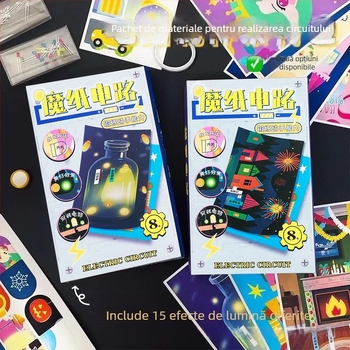 Kit DIY cu circuit pe hârtie pentru copii – felicitare luminoasă, proiect creativ cu circuit pe hârtie, experiment științific manual; vârstă 7–14 ani, Material: hârtie, Brand: Magic Paper Circuit, Ambalaj: cutie de hârtie