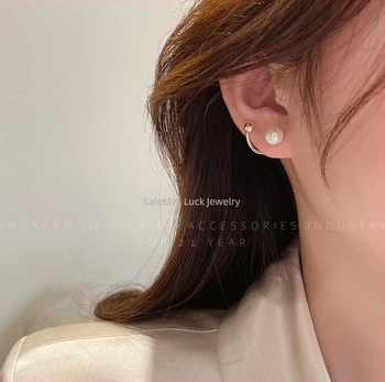 Stil coreean: cercei clip metalici cu mărgele perlate, S925 argintiu, placare cu aur, proaspăt și dulce