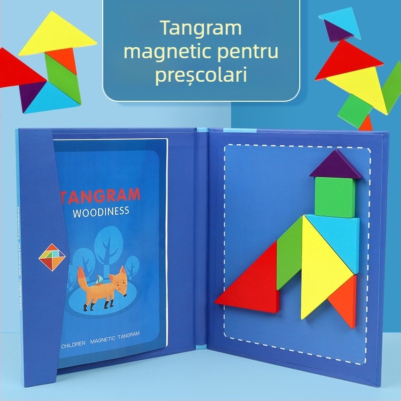 Puzzle magnetic tangram, 3D din hârtie, jucărie educațională pentru copii 4–6 ani, activitate DIY