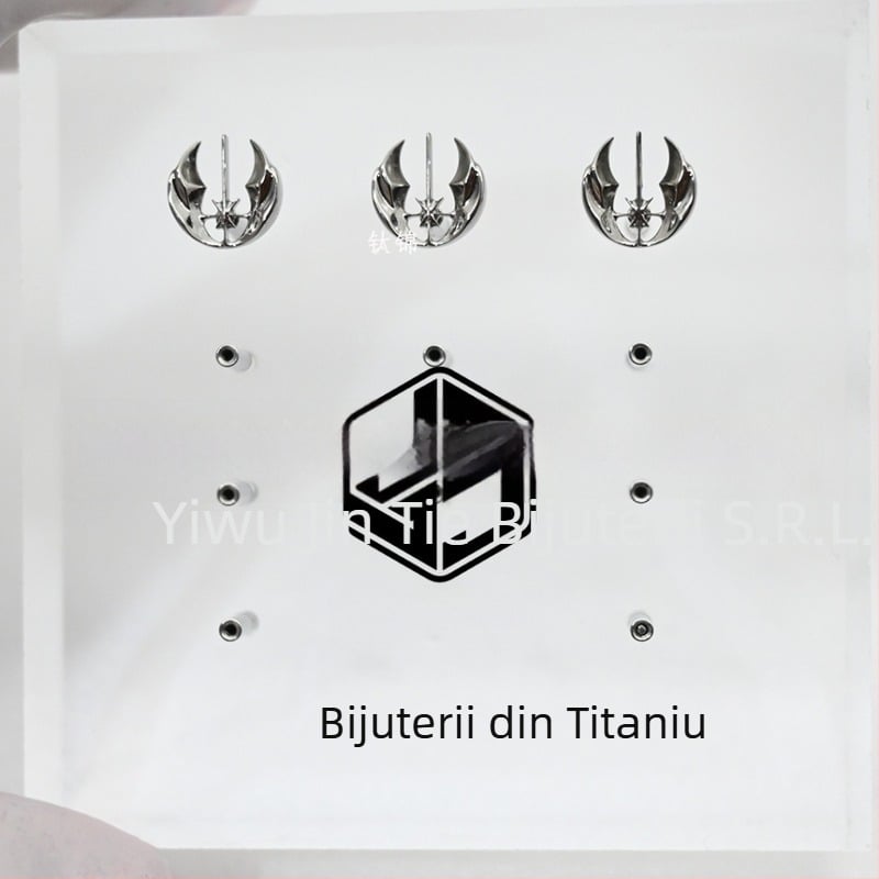 Cercei - ASTM F-136 aliaj titan, cu pietre prețioase, formă U-geometrică, Titanium brocade