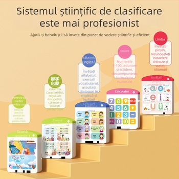 Dispozitiv educațional de învățare pentru copii 4–6 ani: limbă, matematică și engleză, citire vocală inteligentă cu atingere, carcasă din ABS, baterie cu litiu