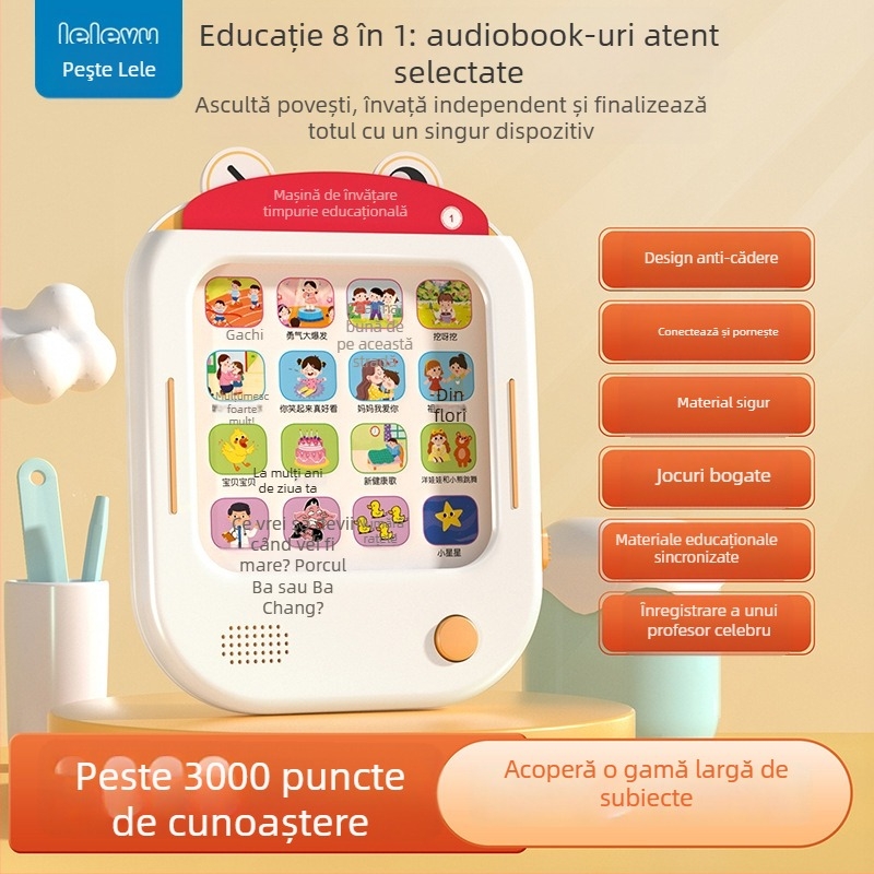 Dispozitiv educațional de învățare pentru copii 4–6 ani: limbă, matematică și engleză, citire vocală inteligentă cu atingere, carcasă din ABS, baterie cu litiu