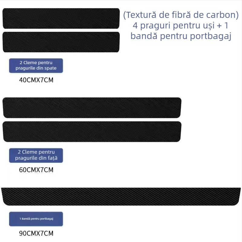 Bandă de prag auto din PVC anti-coliziune, model TZ009+TZ010, personalizare disponibilă