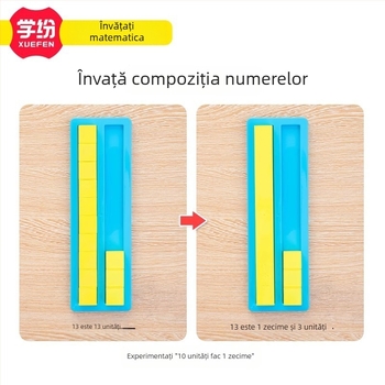 Instrument de învățare pentru matematica clasei întâi: Numere și Cantități — înțelegere, comparație și adunare/scădere până la 20; include 20 pătrate, 10 fâșii, 36 carduri de matematică; 30 de bucăți pe cutie, 4 cutii; materiale: polistiren și polietilenă.