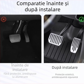 Set accesorii pedale din aliaj de aluminiu pentru Tesla Model 3/Y – accelerație, frână și pedala de sprijin (dead pedal), transmisie automată, model 2025