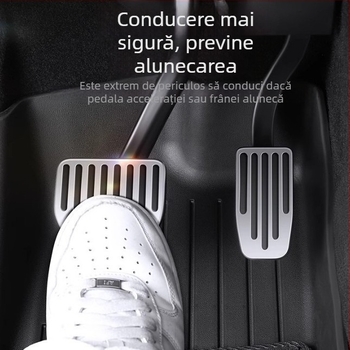 Set accesorii pedale din aliaj de aluminiu pentru Tesla Model 3/Y – accelerație, frână și pedala de sprijin (dead pedal), transmisie automată, model 2025