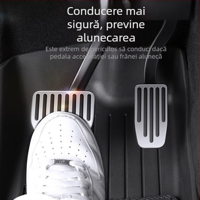Set accesorii pedale din aliaj de aluminiu pentru Tesla Model 3/Y – accelerație, frână și pedala de sprijin (dead pedal), transmisie automată, model 2025