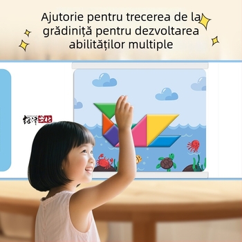 Puzzle tangram magnetic – jucărie educațională din lemn pentru copii, asamblare de modele, 7–14 ani, Shaoze culture, origine Wenzhou
