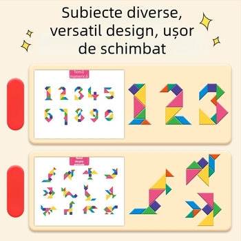 Puzzle tangram magnetic – jucărie educațională din lemn pentru copii, asamblare de modele, 7–14 ani, Shaoze culture, origine Wenzhou