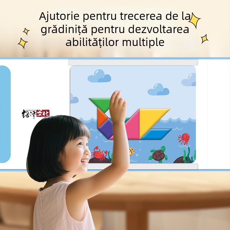 Puzzle tangram magnetic – jucărie educațională din lemn pentru copii, asamblare de modele, 7–14 ani, Shaoze culture, origine Wenzhou