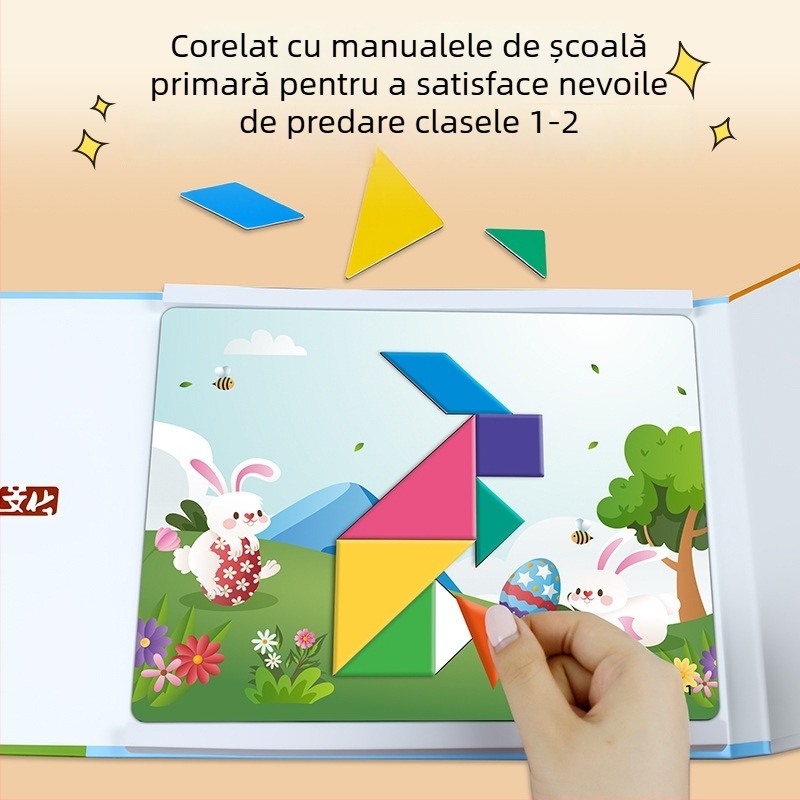 Puzzle tangram magnetic – jucărie educațională din lemn pentru copii, asamblare de modele, 7–14 ani, Shaoze culture, origine Wenzhou