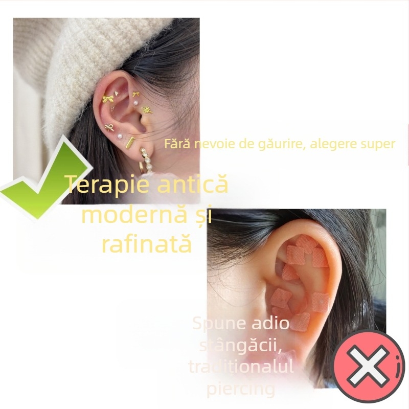 Cercei pentru urechi cu cristale pentru acupuntură, detalii gravate, tijă din oțel inoxidabil, forme inimă/fruct/panglică, stil drăguț