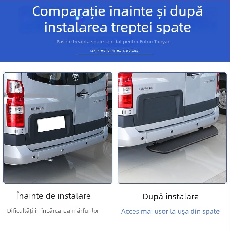 Kit din oțel inoxidabil pentru pedala din spate Foton Tuyao V80: pedală superioară, bara din spate, suport pentru hayon