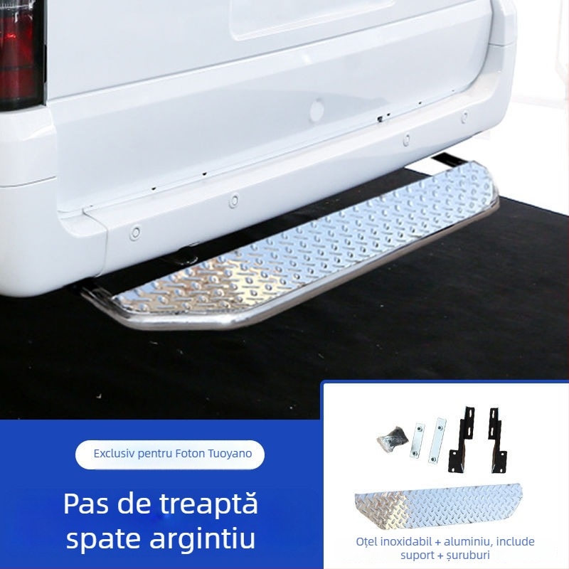 Kit din oțel inoxidabil pentru pedala din spate Foton Tuyao V80: pedală superioară, bara din spate, suport pentru hayon