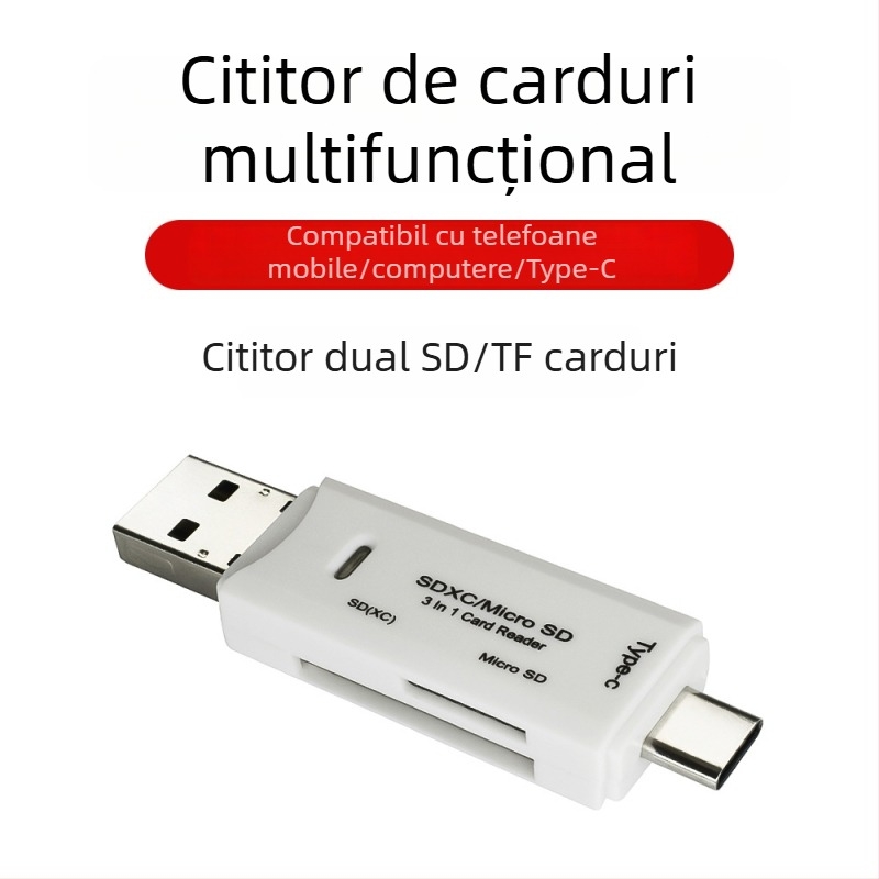 Cititor de carduri Type-C OTG – All-in-One USB 2.0 SD/TF pentru telefon și PC, Carcasă ABS, Model 11006