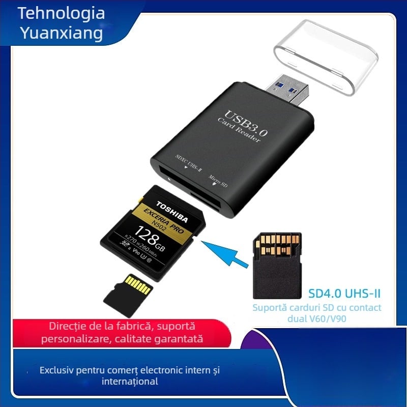 Cititor USB 3.0 pentru carduri – Model YX-7010B; suportă SD/SDHC/TF/MicroSD; exterior; compatibil cu toate sistemele de operare