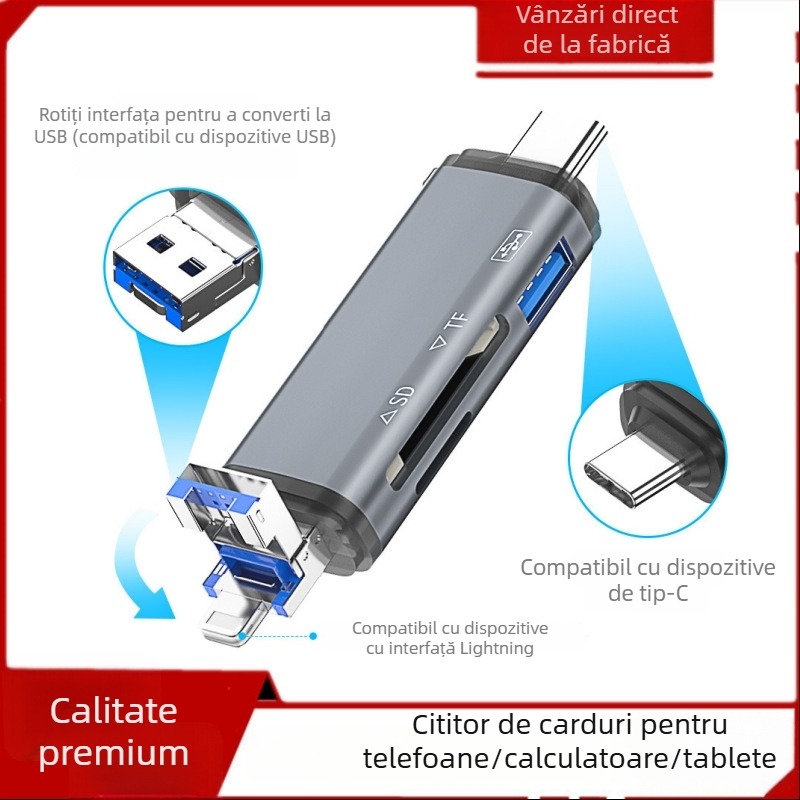 Cititor de carduri Six-in-One – interfață USB 2.0, slot TF, dispozitiv OEM multifuncțional extern