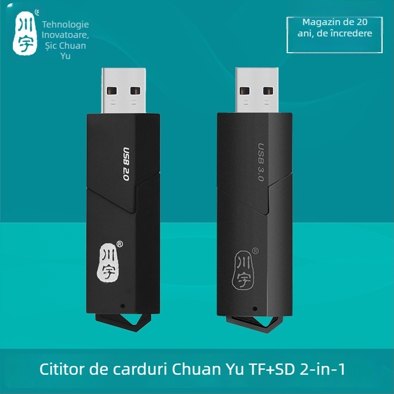Cititor de carduri USB 3.0 pentru microSD/TF/SD — extern, din plastic, model Chuanyu C307