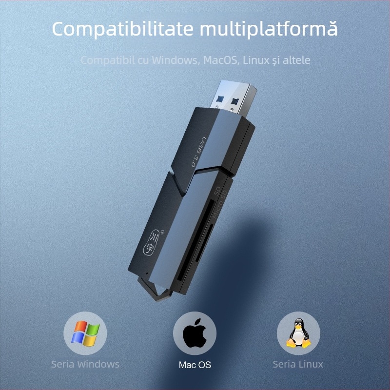 Cititor de carduri USB 3.0 pentru microSD/TF/SD — extern, din plastic, model Chuanyu C307