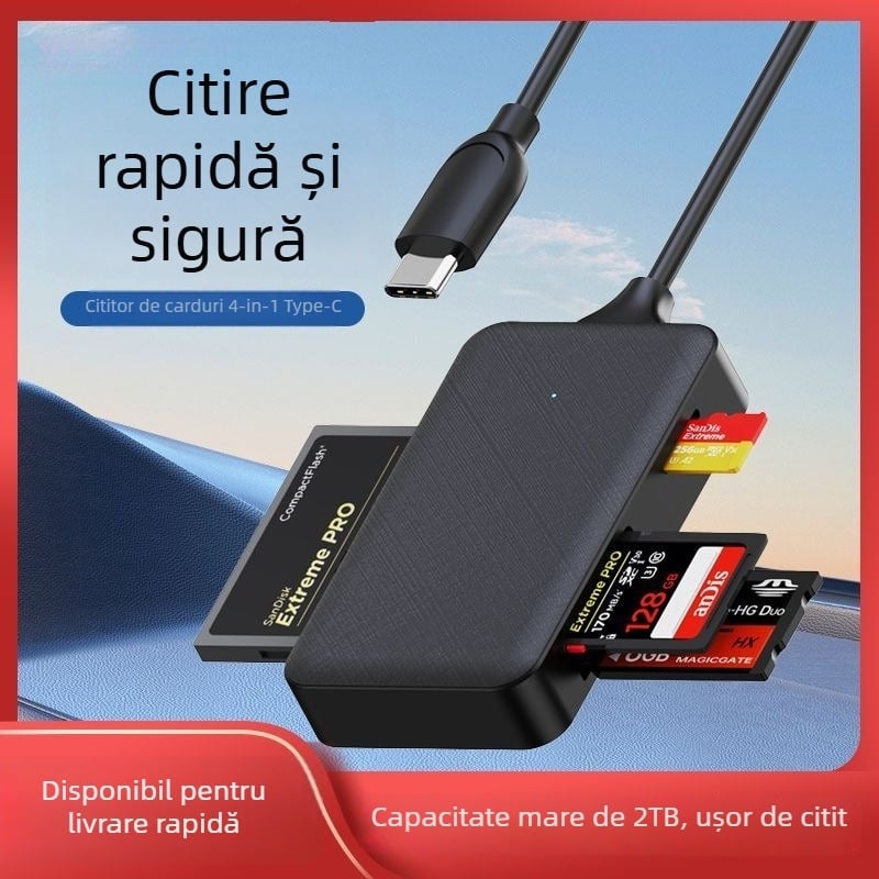 Cititor All-In-One Type-C USB pentru carduri – Suport TF • Interfață USB 2.0 • Nu este OEM • Fără siglă