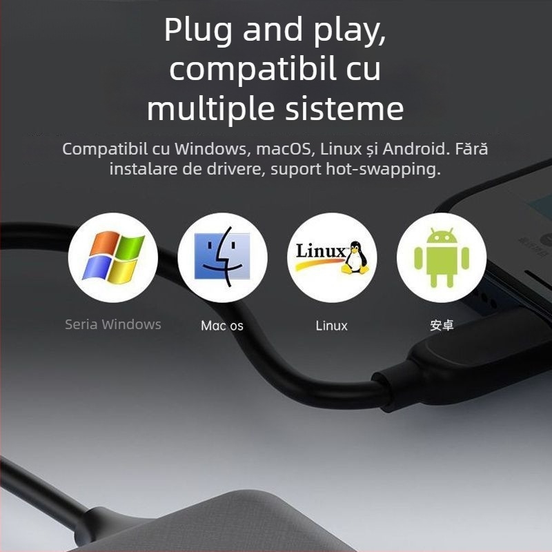 Cititor All-In-One Type-C USB pentru carduri – Suport TF • Interfață USB 2.0 • Nu este OEM • Fără siglă