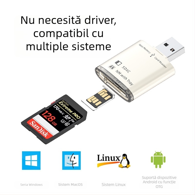 Cititor de carduri USB 3.0 – SD/TF, carcasă din aliaj de zinc, model JS-68, design exterior