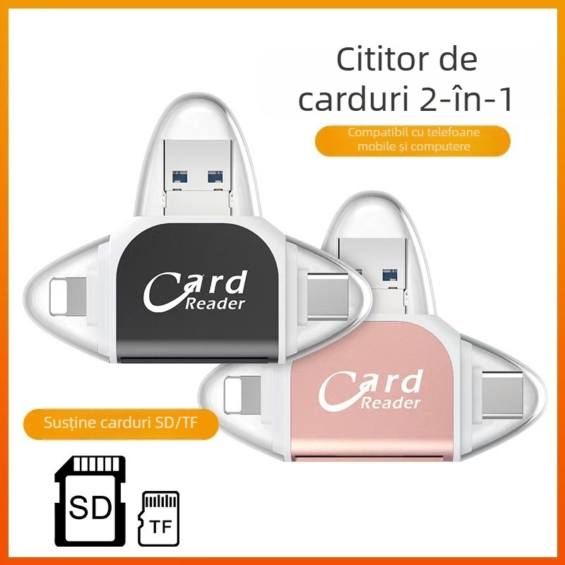 Cititor de carduri metal cu patru porturi, USB 2.0, SD/TF — Model U003