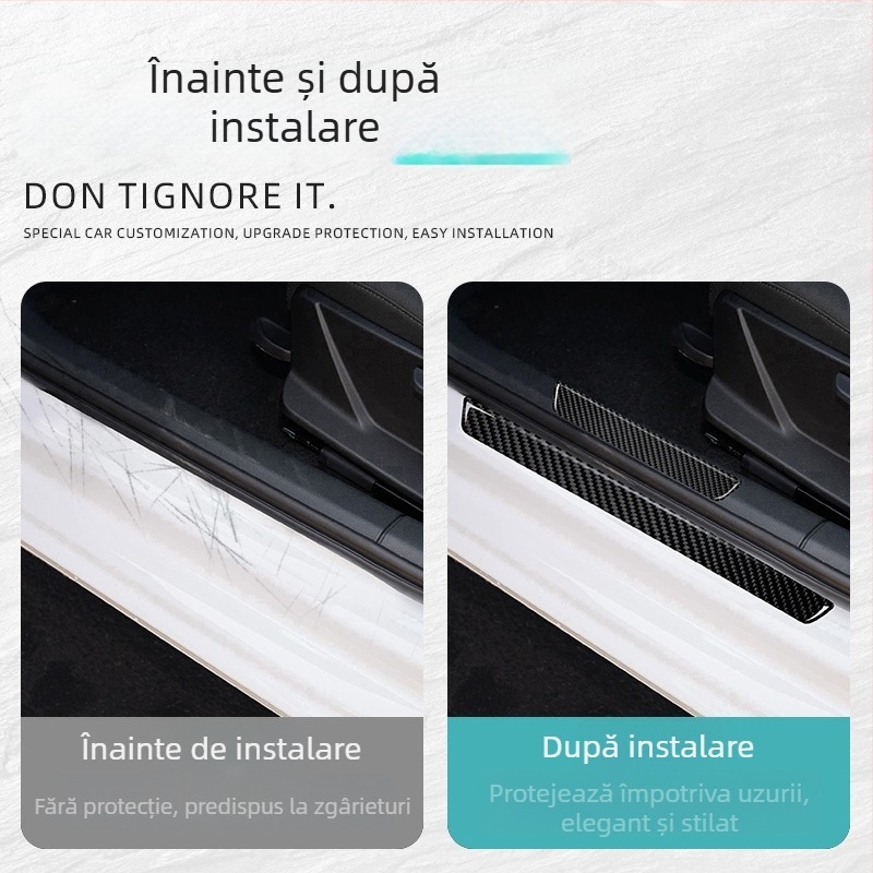 Protecție prag ușă auto din fibră de carbon – autocolant, anti-zgârieturi, decor interior pentru modificări