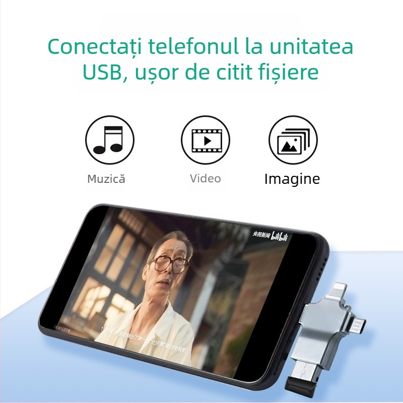 Adaptor OTG USB-C 3 în 1 pentru telefoane Android, suport USB extern și cititor de carduri