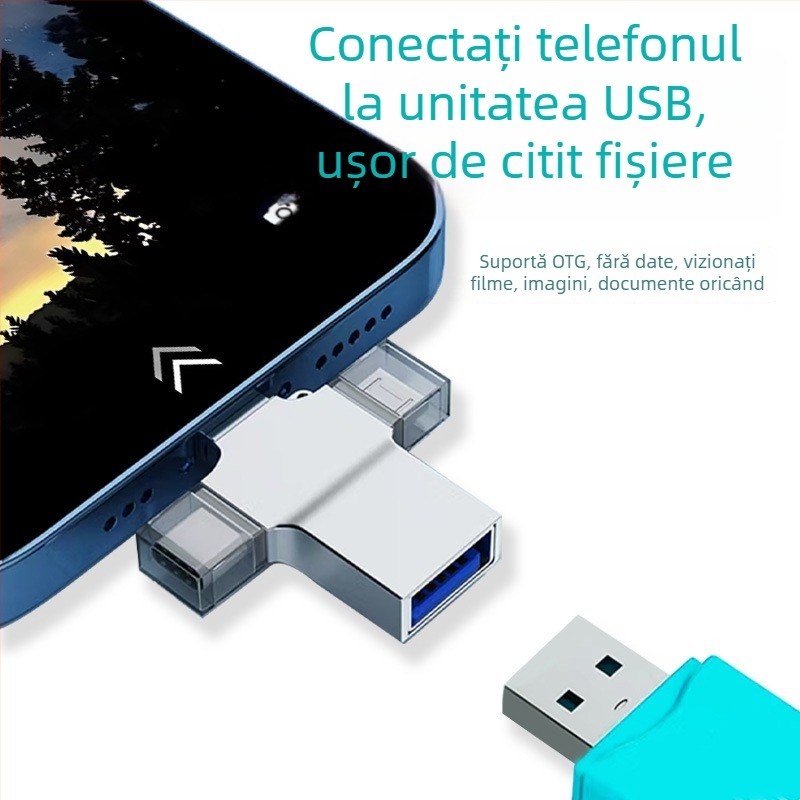 Adaptor OTG USB-C 3 în 1 pentru telefoane Android, suport USB extern și cititor de carduri