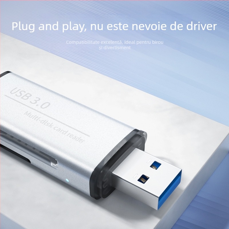 Cititor USB 3.0 pentru carduri SD și TF – carcasă din aluminiu, model ADS-105, dimensiuni 6.9×2×1 cm