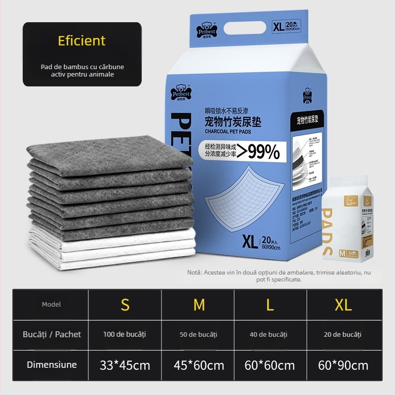 Covoraș de urină pentru câini și pisici, îngroșat, cu cărbune de bambus pentru deodorare, absorbant, covoraș de toaletă pentru animale de companie