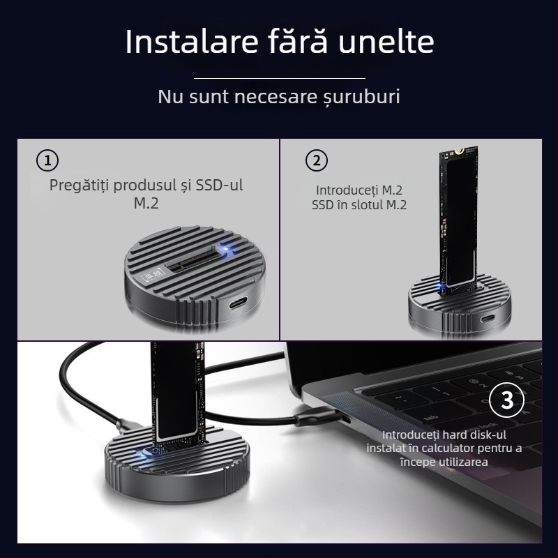 Carcasă externă M.2 NVMe/SATA SSD – USB 3.0, Suport MicroSD, Model D21, Greutate 35,34 g