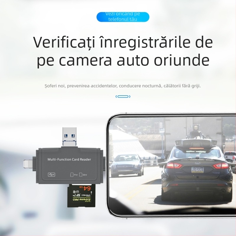 Cititor de carduri 7 în 1 — Compatibil cu Apple Type-C, dispozitive Android și PC-uri; interfață USB 2.0; suport TF card; OTG 3.0 multi-funcțional; plug-and-play