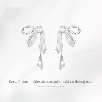 Cercei cu formă de fundă din cupru, prelucrare cu diamant, pietre montate din aliaj cu pietre artificiale/semi-prețioase, tijă din argint 925