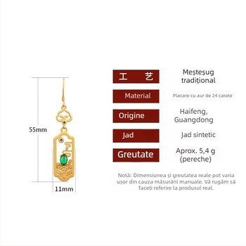 Cercei placati cu aur, design geometric, montură cu pietre, inspirație chineză cu motiv de nori, trend național, pentru femei