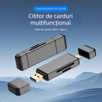 Cititor de carduri USB 3.0/3.2 cu sloturi SD/TF, corp din aluminiu, USB-C extern
