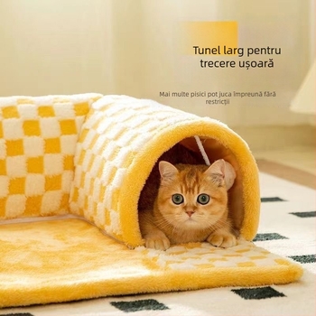 Cuib pentru pisici și câini cu tunel-labirint și grotă — cald pe tot timpul anului, lavabil, instalare ușoară, material: pânză
