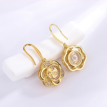 Cercei cu cârlig rotativ pentru urechi — floral, din cupru, placare electrolitică, stil Vânt Național, pentru femei