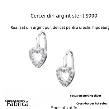Cârlige în formă de inimă din argint pur S999 pentru femei – stil simplu