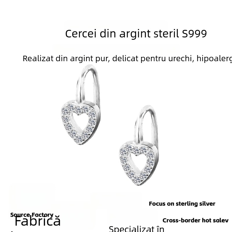 Cârlige în formă de inimă din argint pur S999 pentru femei – stil simplu