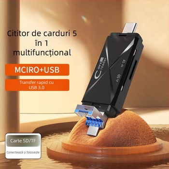 Cititor OTG de carduri SD/TF, USB 2.0 și USB-C, portabil, ABS plastic