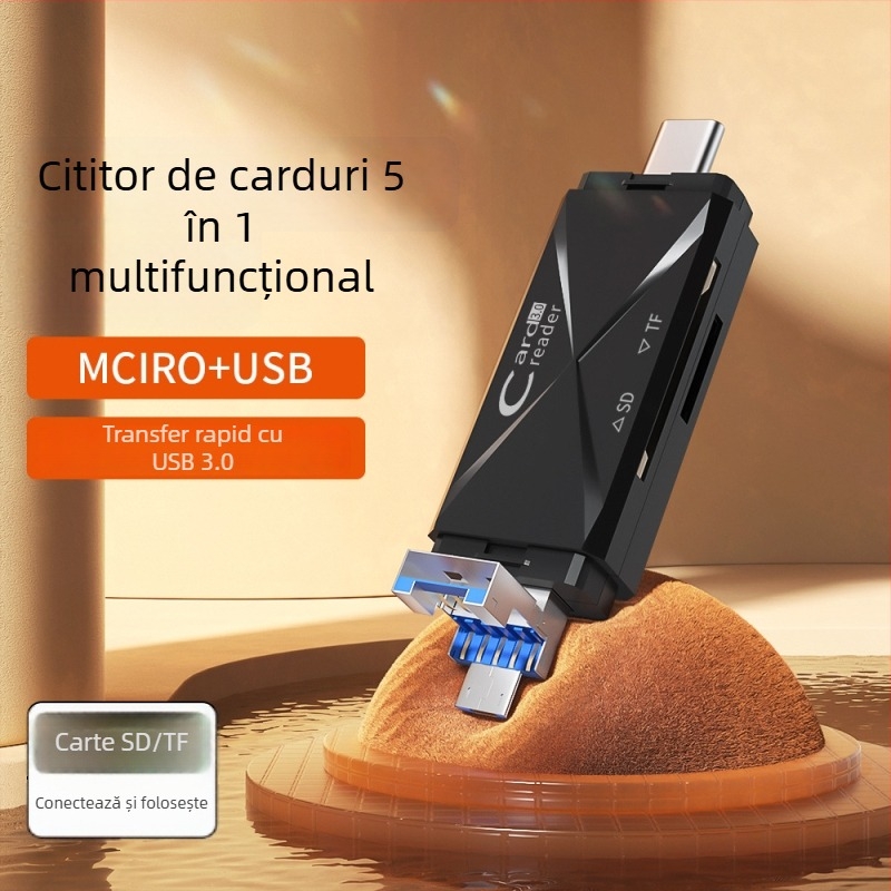 Cititor OTG de carduri SD/TF, USB 2.0 și USB-C, portabil, ABS plastic