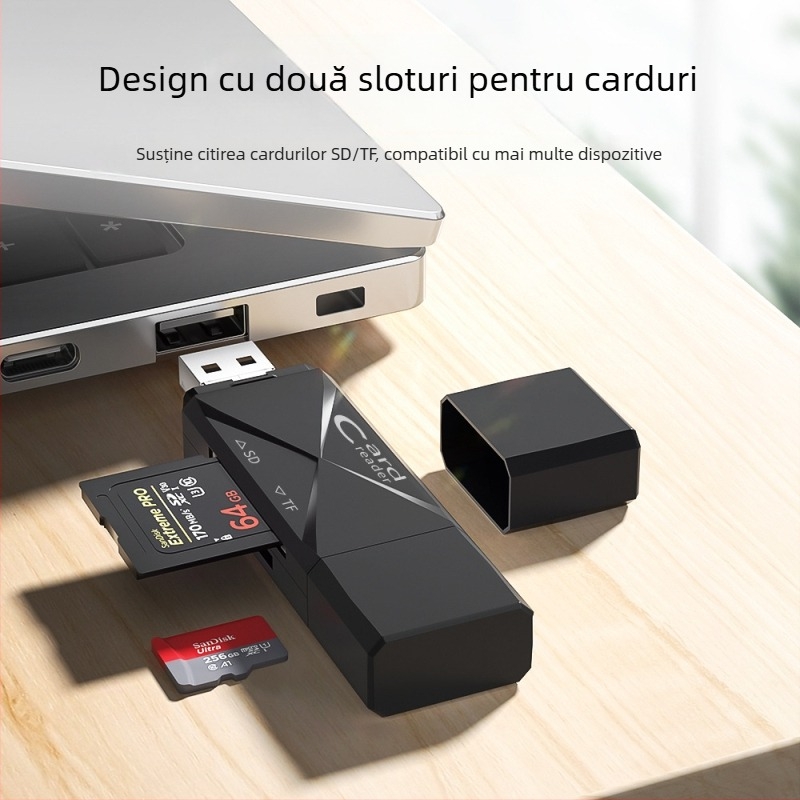 Cititor OTG de carduri SD/TF, USB 2.0 și USB-C, portabil, ABS plastic