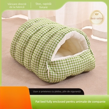Cuib pentru animale de companie – închis, cald iarna, pentru câini și pisici, utilizare pentru patru sezoane, poliester, lavabil, montare ușoară, fără tavă de toaletă