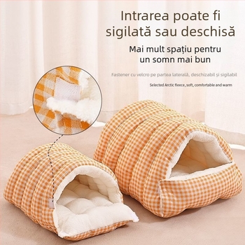 Cuib pentru animale de companie – închis, cald iarna, pentru câini și pisici, utilizare pentru patru sezoane, poliester, lavabil, montare ușoară, fără tavă de toaletă