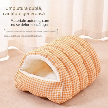Cuib pentru animale de companie – închis, cald iarna, pentru câini și pisici, utilizare pentru patru sezoane, poliester, lavabil, montare ușoară, fără tavă de toaletă