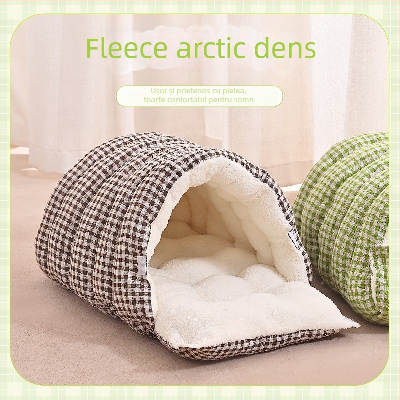 Cuib pentru animale de companie – închis, cald iarna, pentru câini și pisici, utilizare pentru patru sezoane, poliester, lavabil, montare ușoară, fără tavă de toaletă