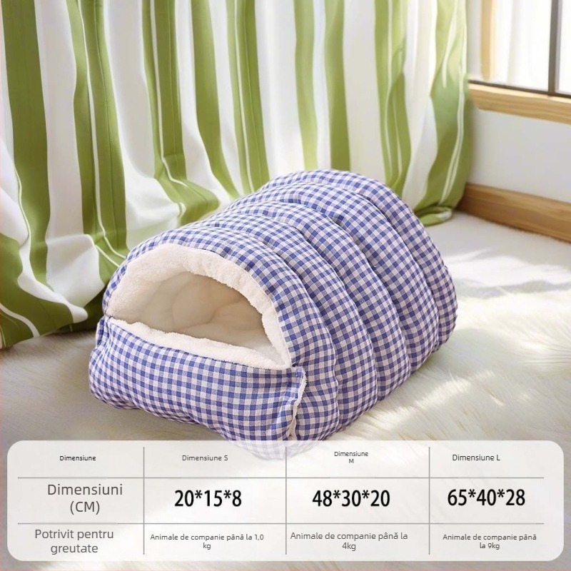 Cuib pentru animale de companie – închis, cald iarna, pentru câini și pisici, utilizare pentru patru sezoane, poliester, lavabil, montare ușoară, fără tavă de toaletă
